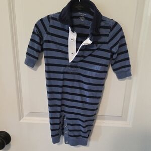 RALPH LAUREN Striped Blue and Black Baby Romper